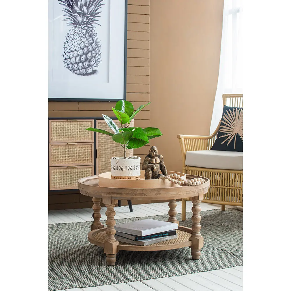 Round 2 Tiered Side Table 29.7 x 16.5 Inches Natural End Table Living Room w2078