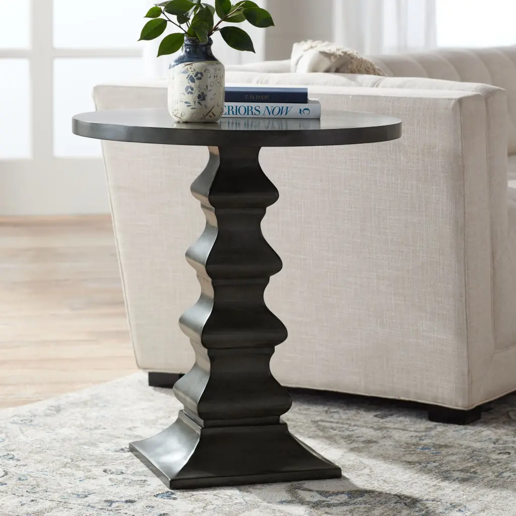 55 Downing Street Traditional Gray Slate Round Accent Table 25 3/4 Wide Tiered Column