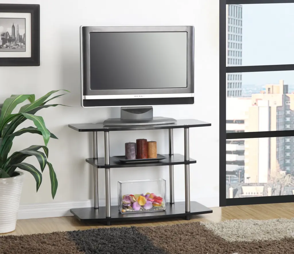 Convenience Concepts Designs2Go 3 Tier TV Stand Black Silver Poles