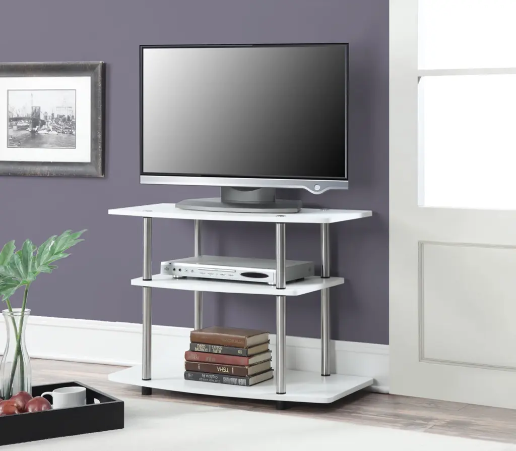 Convenience Concepts Designs2Go No Tools 3 Tier TV Stand White Silver