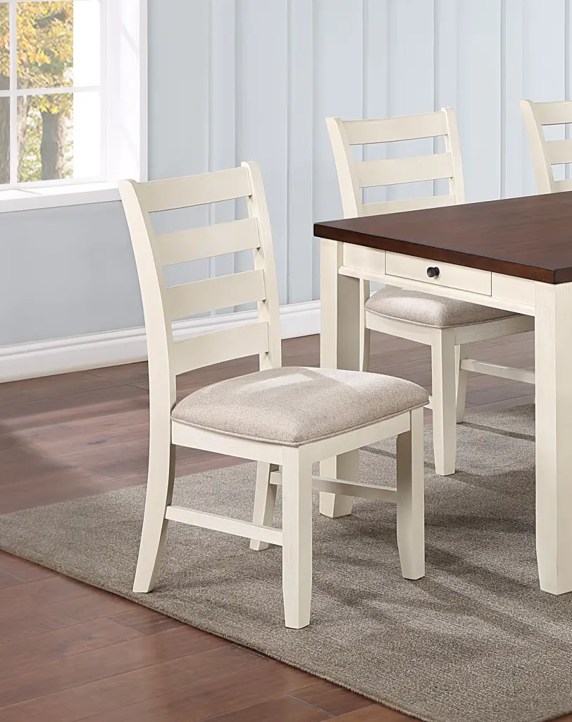 White Timeless 2 Piece Dining Chairs Set Rubberwood Beige Fabric Cushions kanepe