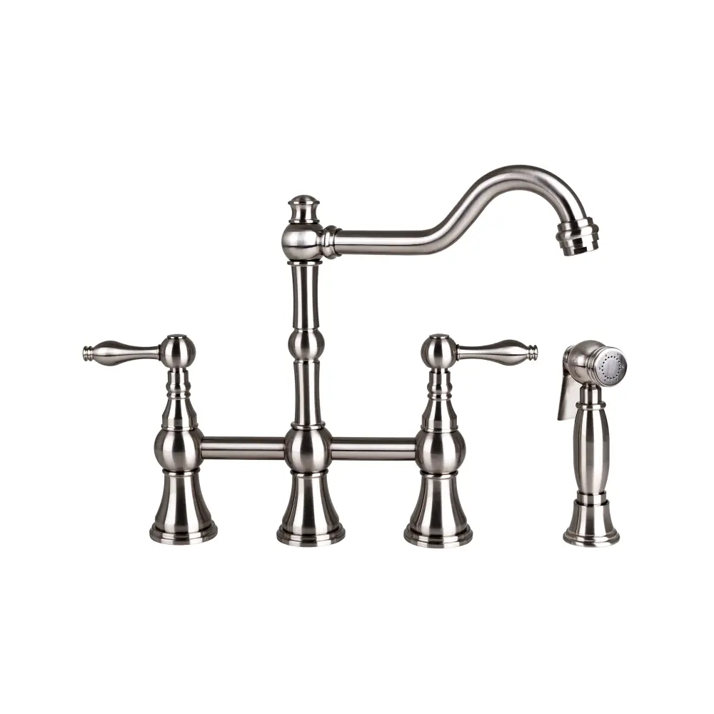 Brienza Italia Traditional 4-Hole, 2 Handle, Kitchen Bridge Faucet Side Sprayer Matte Nickel - N96718-BN