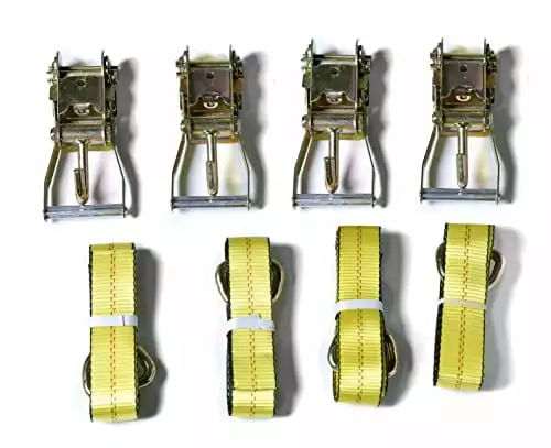 12pc Combo Lasso Wheel Lift Straps 2 Ratchets and J Finger Hooks Tow Truck Tie Down - Yellow 4