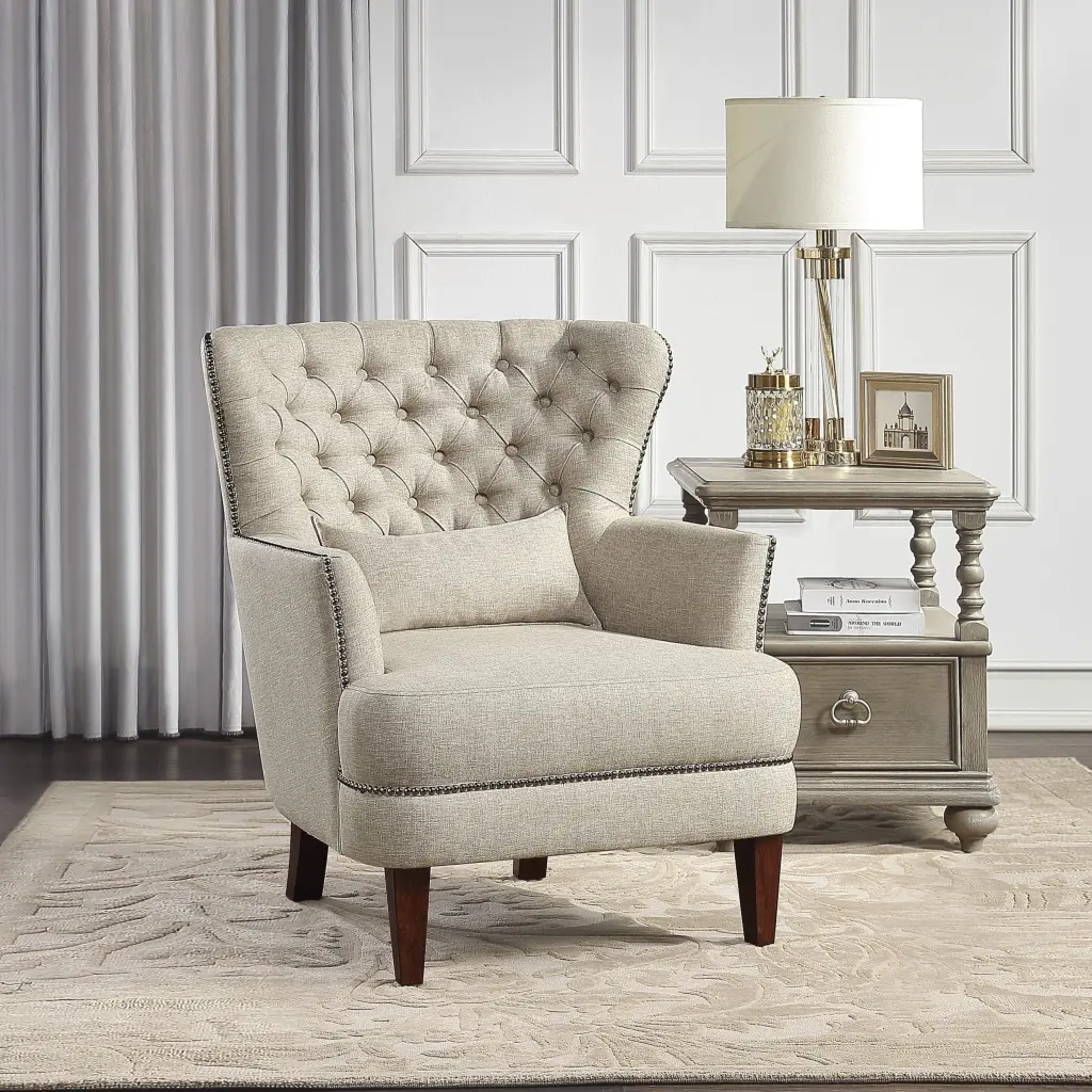 Traditional Living Room Premium Accent Chair High Flair Back Button Tufted kanepe