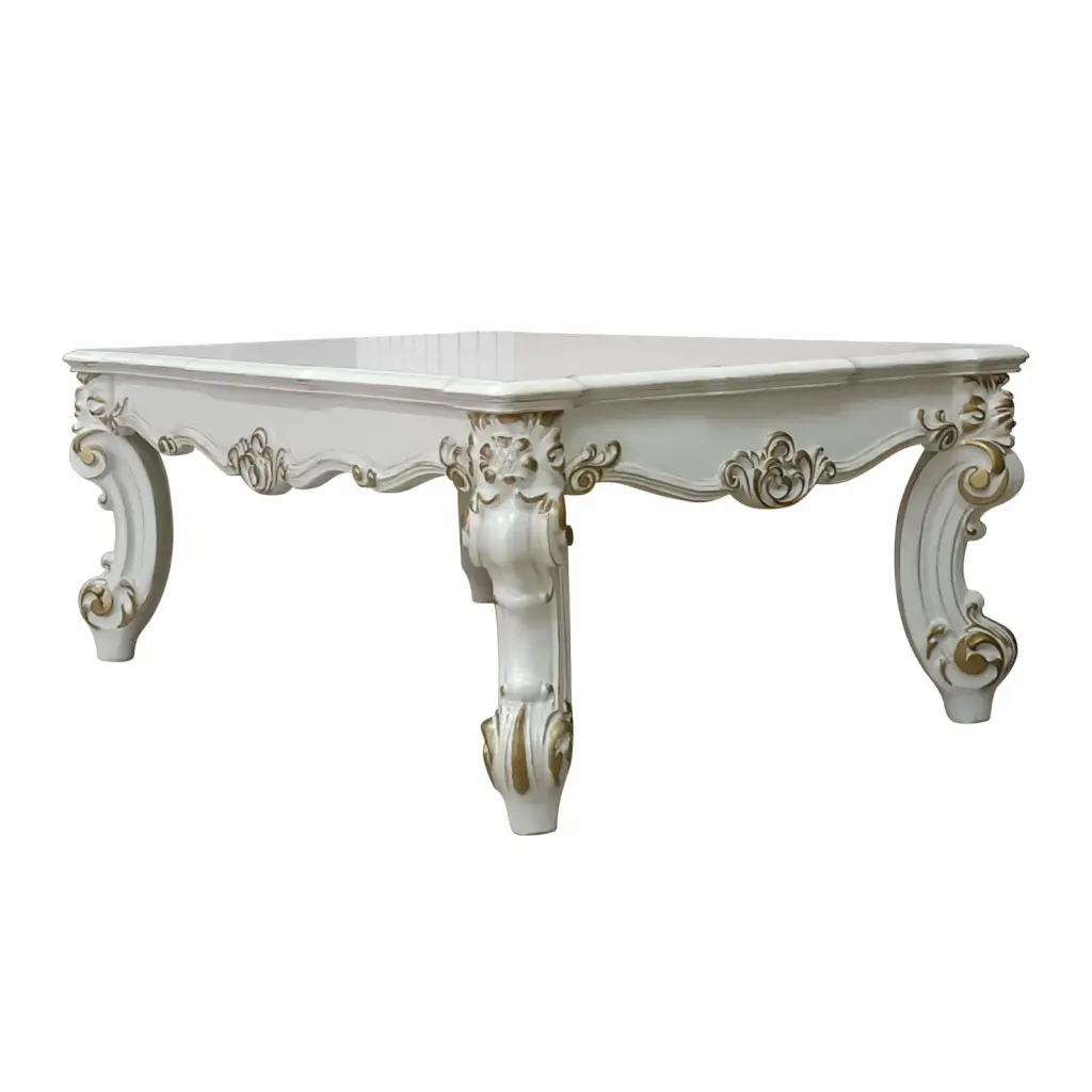 ACME Vendome II Wooden Coffee Table Scrolled Leg Antique Pearl Finish Acme Furniture