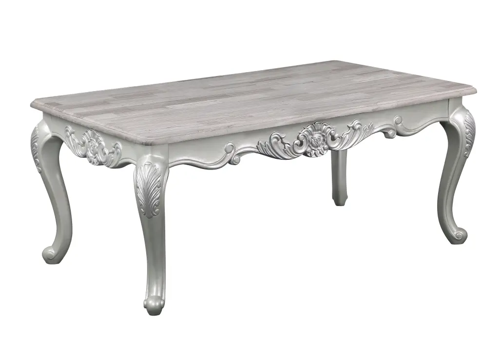 DeeHome Melrose Traditional Style Coffee Table Silver Finish Wood Construction