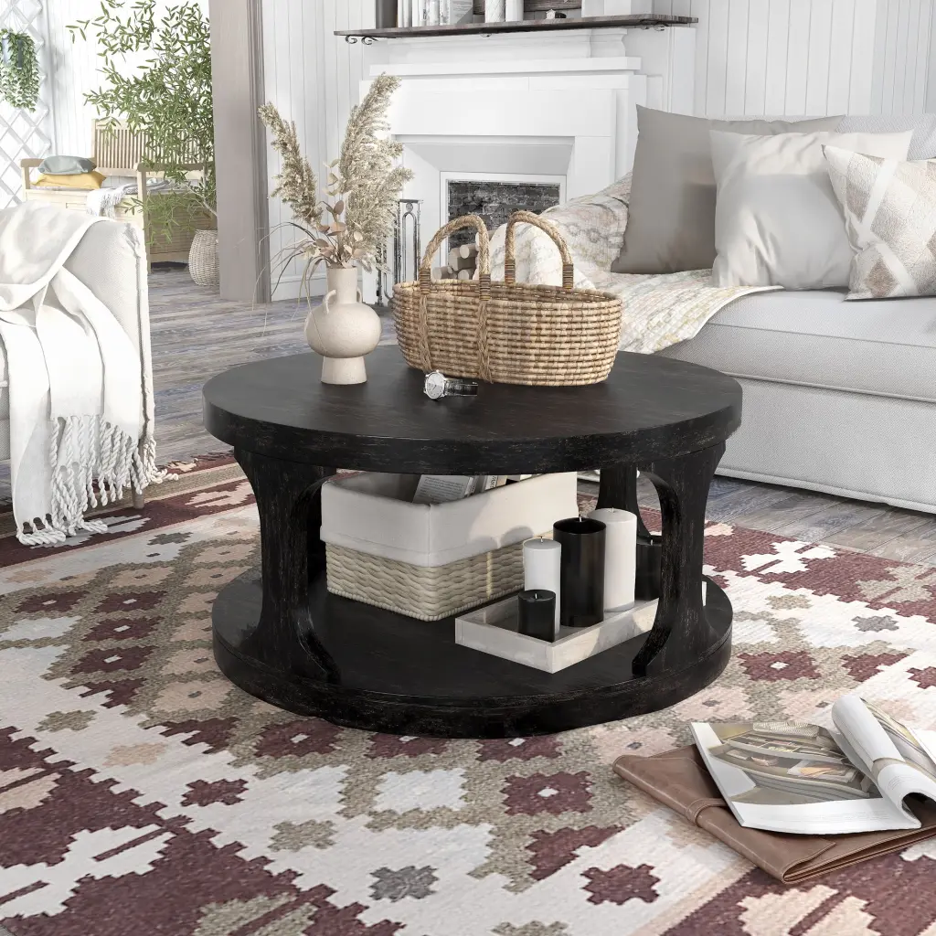 Furniture America Laddie 1-Shelf Coffee Table Antique Black