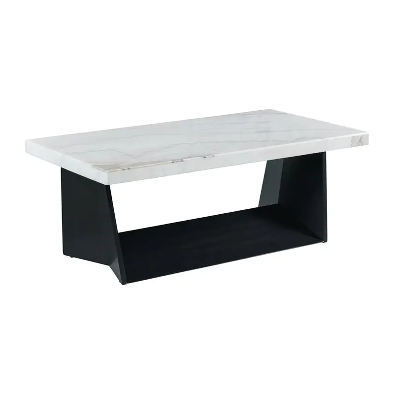 Pemberly Row Traditional Rectangle Coffee Table White Marble Top