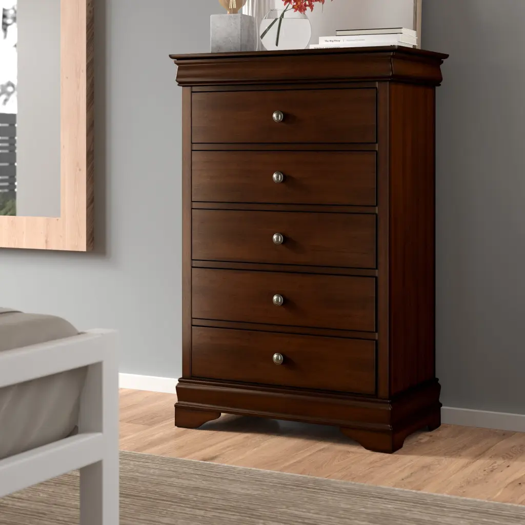 Louis Philippe Style 1Pc Chest Drawers Brown Cherry Finish Okume Veneer kanepe