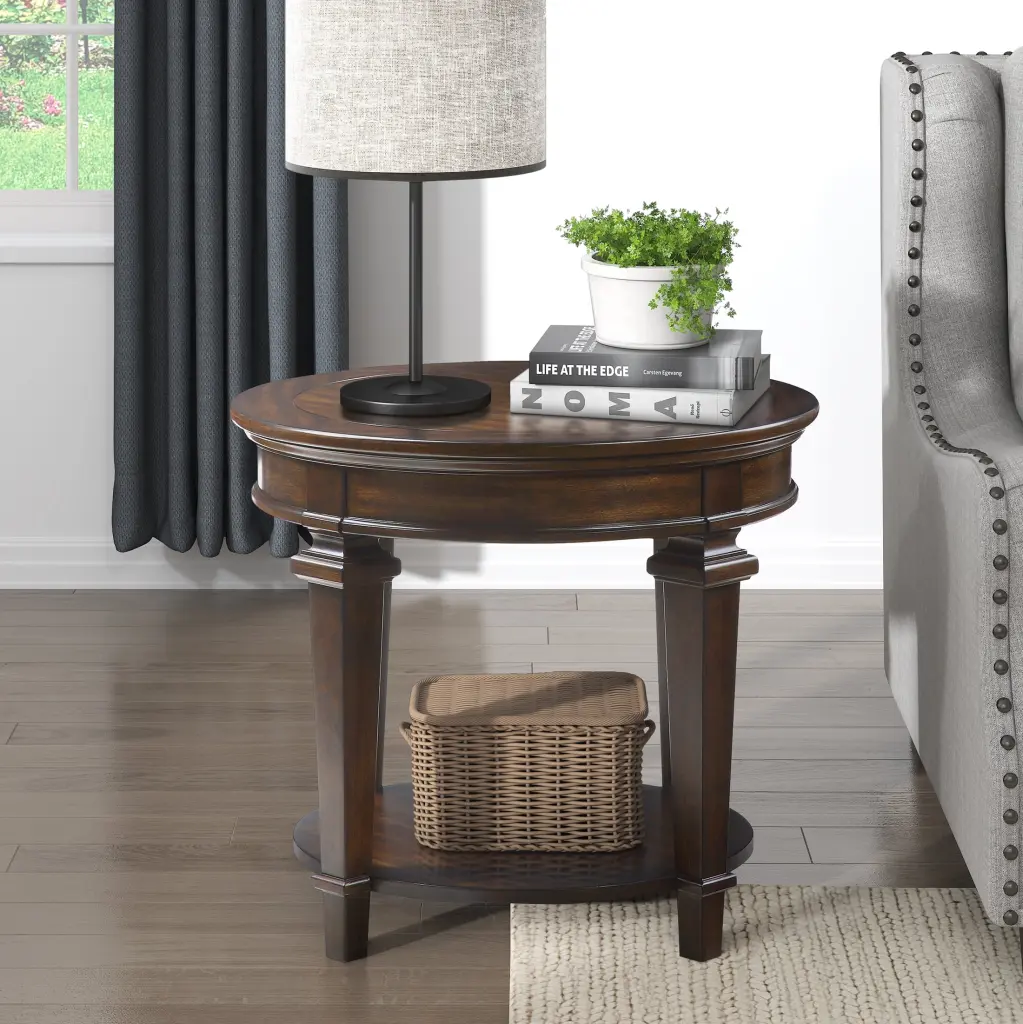 OakvillePark Valpico Round End Table Espresso Finish - Classic Side Table Living Room or Bedroom