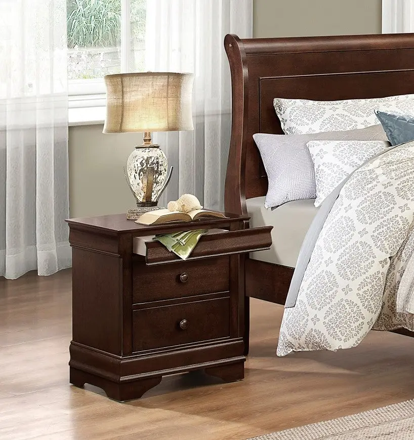 Louis Philippe Style Nightstand Drawers Brown Cherry Finish kanepe