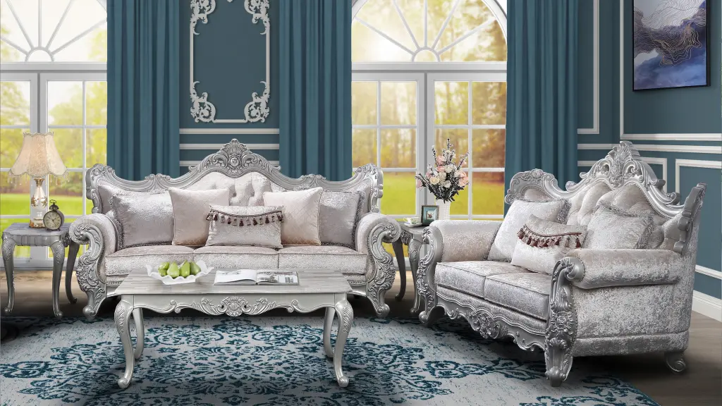 Melrose 2 Piece Traditional Living Room Set Champagne Shiny Metal Accents galaxy home furnishings