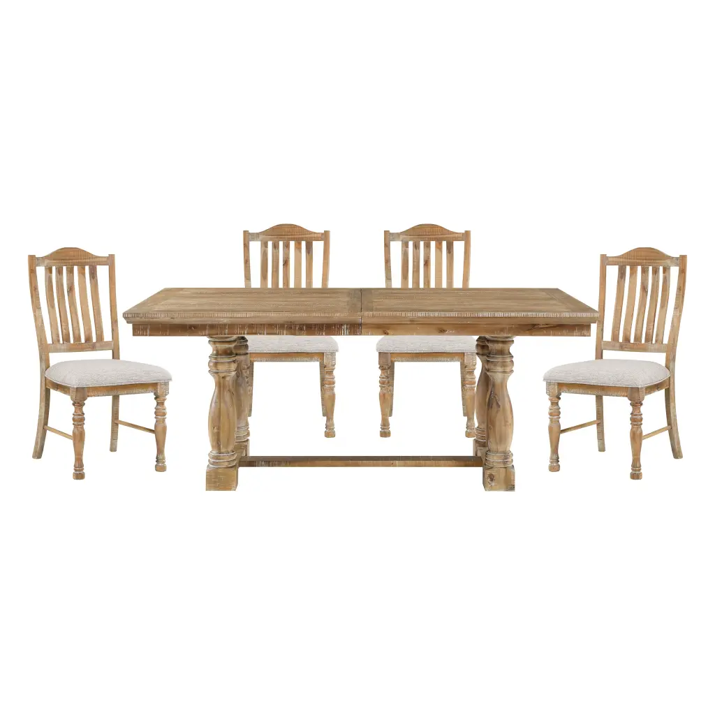 Traditional Dining Set 5 Piece Extendable Table and 4 Side Chairs Wheat Finish kanepe
