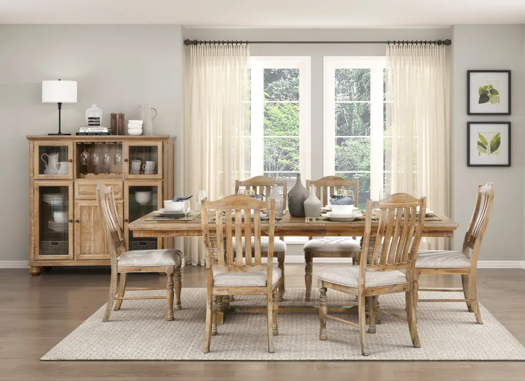 Traditional Dining Set 7 Piece Extendable Table and 6 Side Chairs Wheat Finish kanepe