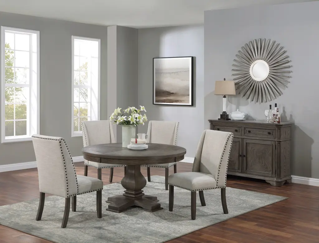 Traditional Formal 5 Piece Dining Set Round Table 4 Side Chairs Pedestal Elegant Design kanepe
