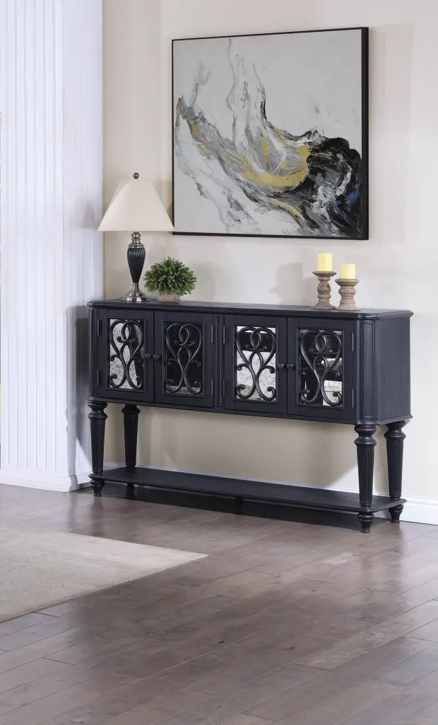 Traditional Formal 1Pc Side Board Dark Brown Finish Beautifully Carved kanepe