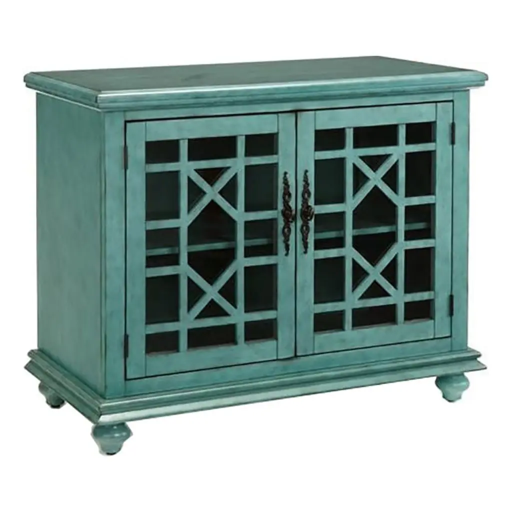 Bowery Hill Traditional Wood TV Stand Antique Teal Green 38 Inch TVs