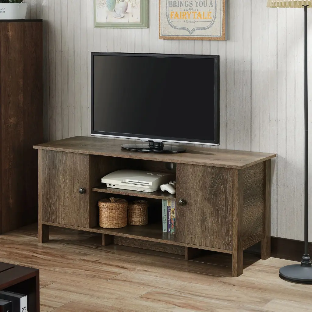 Furniture America Barthelemy TV Stand 50 Inch TVs Walnut Finish