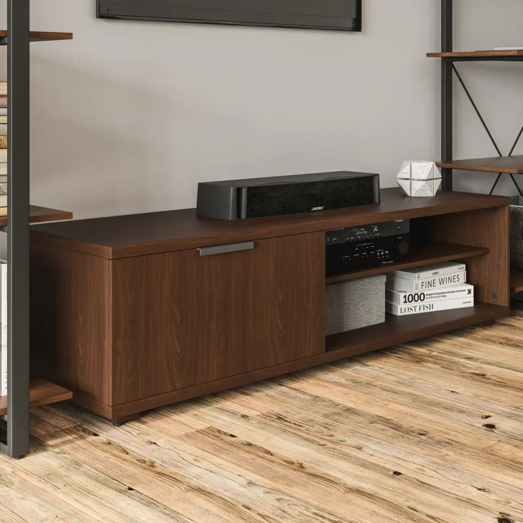 Homestyles Merge Mahogany Wood Entertainment Center Walnut Brown Stain