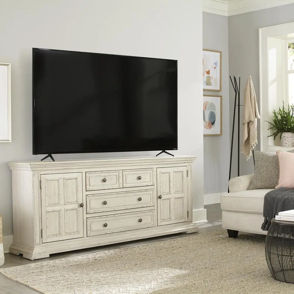 Liberty Furniture Big Valley 76 Traditional Wood TV Console Whitestone
