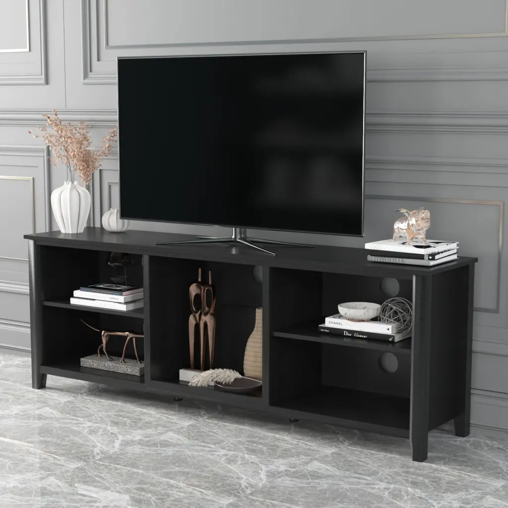 Traditional Black TV Stand Storage Media Console Entertainment Center Living Room OMCCHK