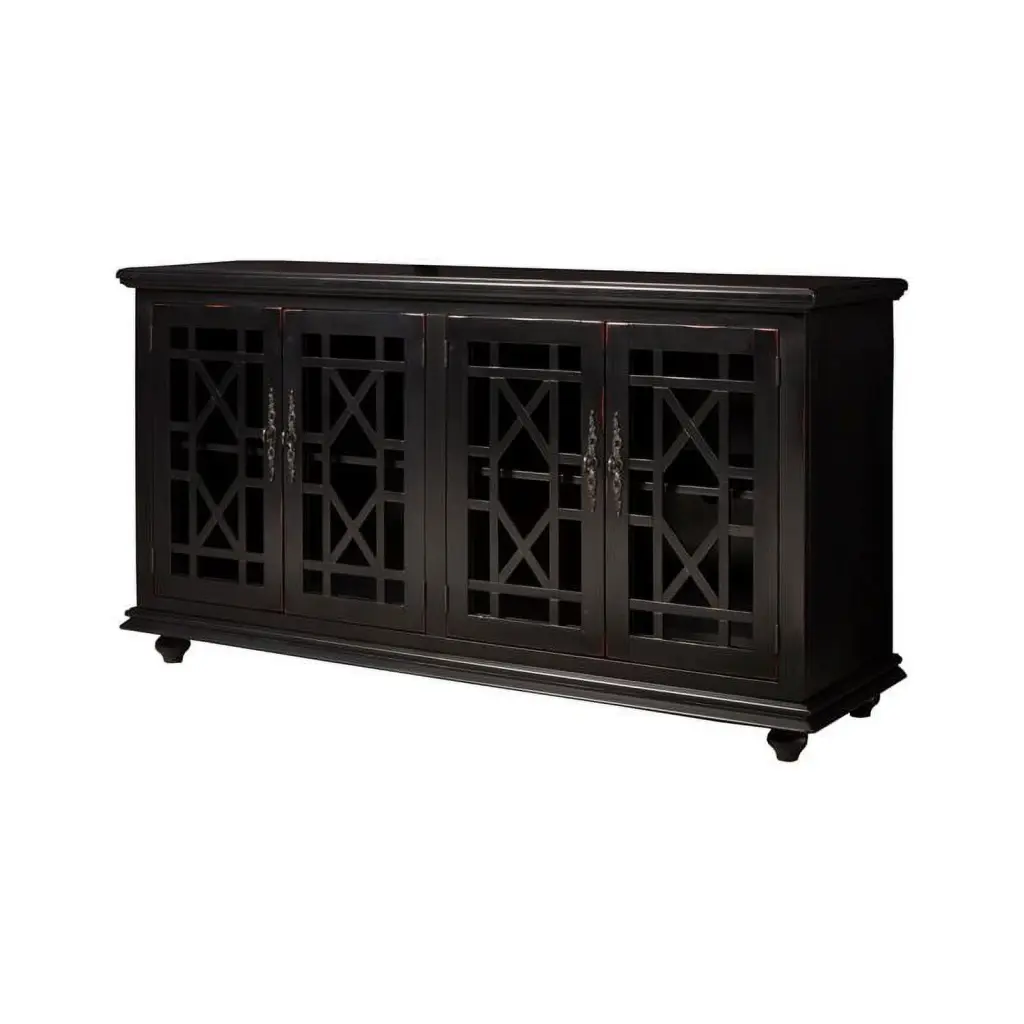 Bowery Hill Traditional 63 Inch Wood TV Stand Antique Black