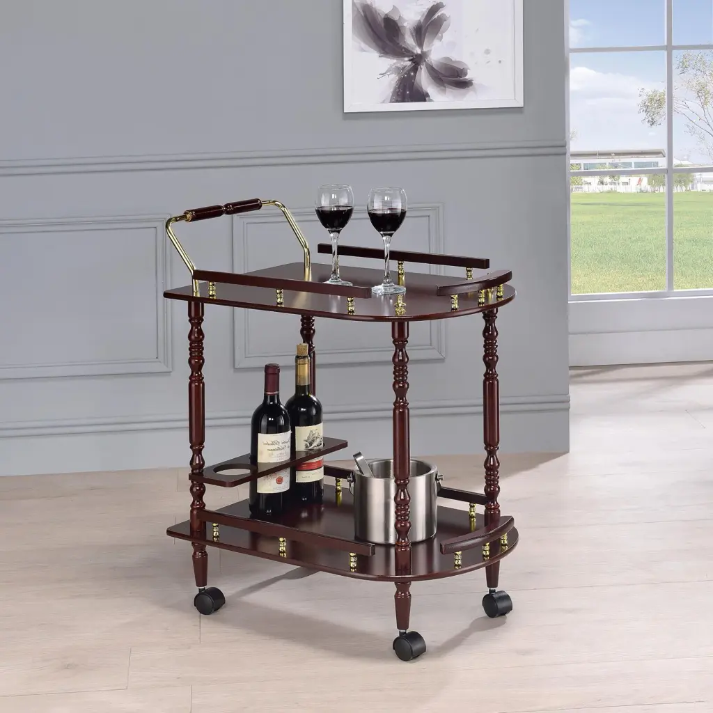 Merlot and Brass 2 Shelf Serving Cart Brown Dining Room Traditional Style furniture max
