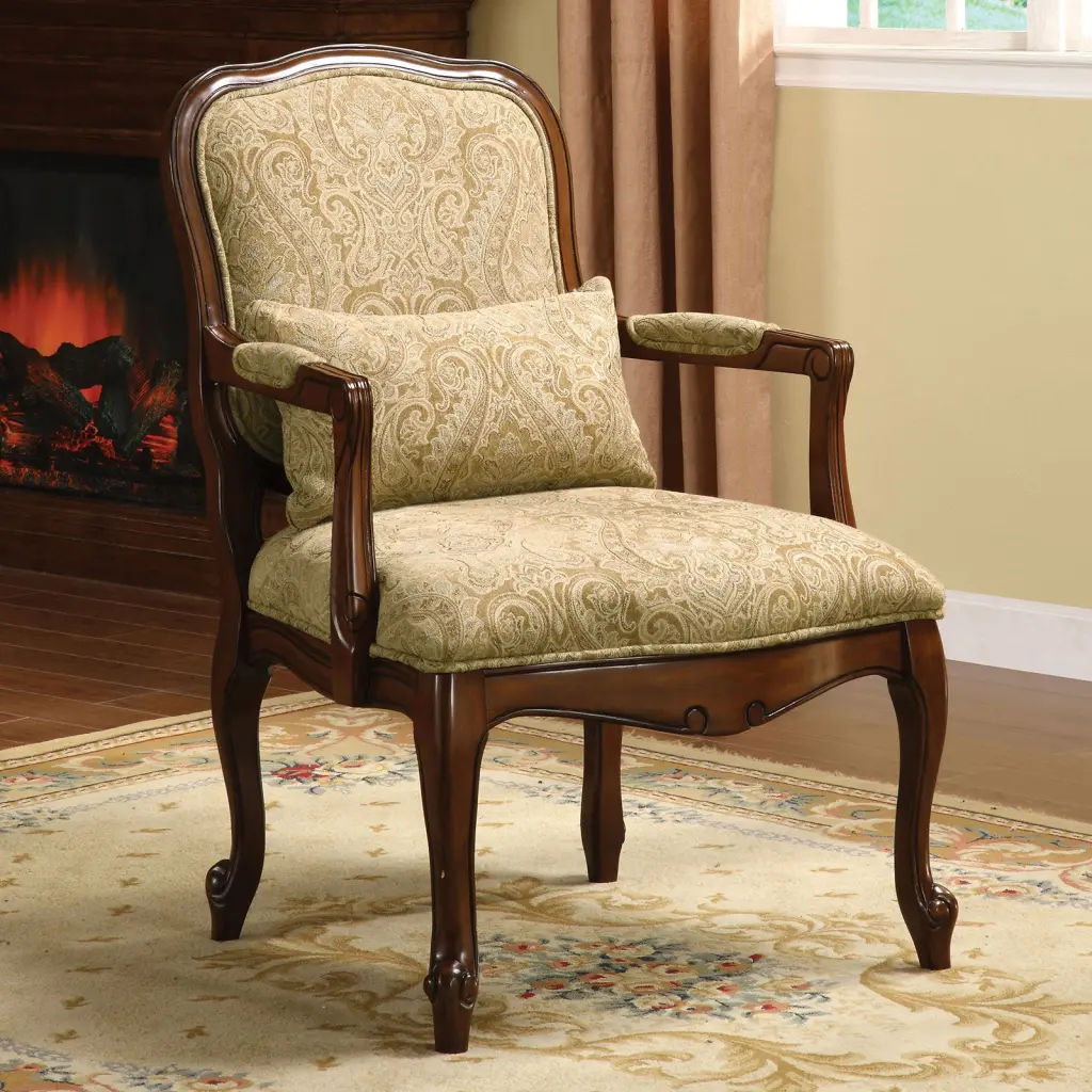 Queen Anne Style Legs Traditional Accent Chair Pillow Beige Material kanepe