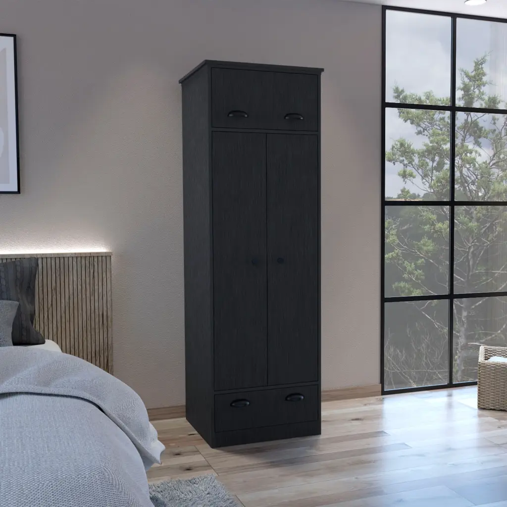 Falkland Armoire 1 Drawer and 1 Hinged Drawer Handles Black rta muebles colombia