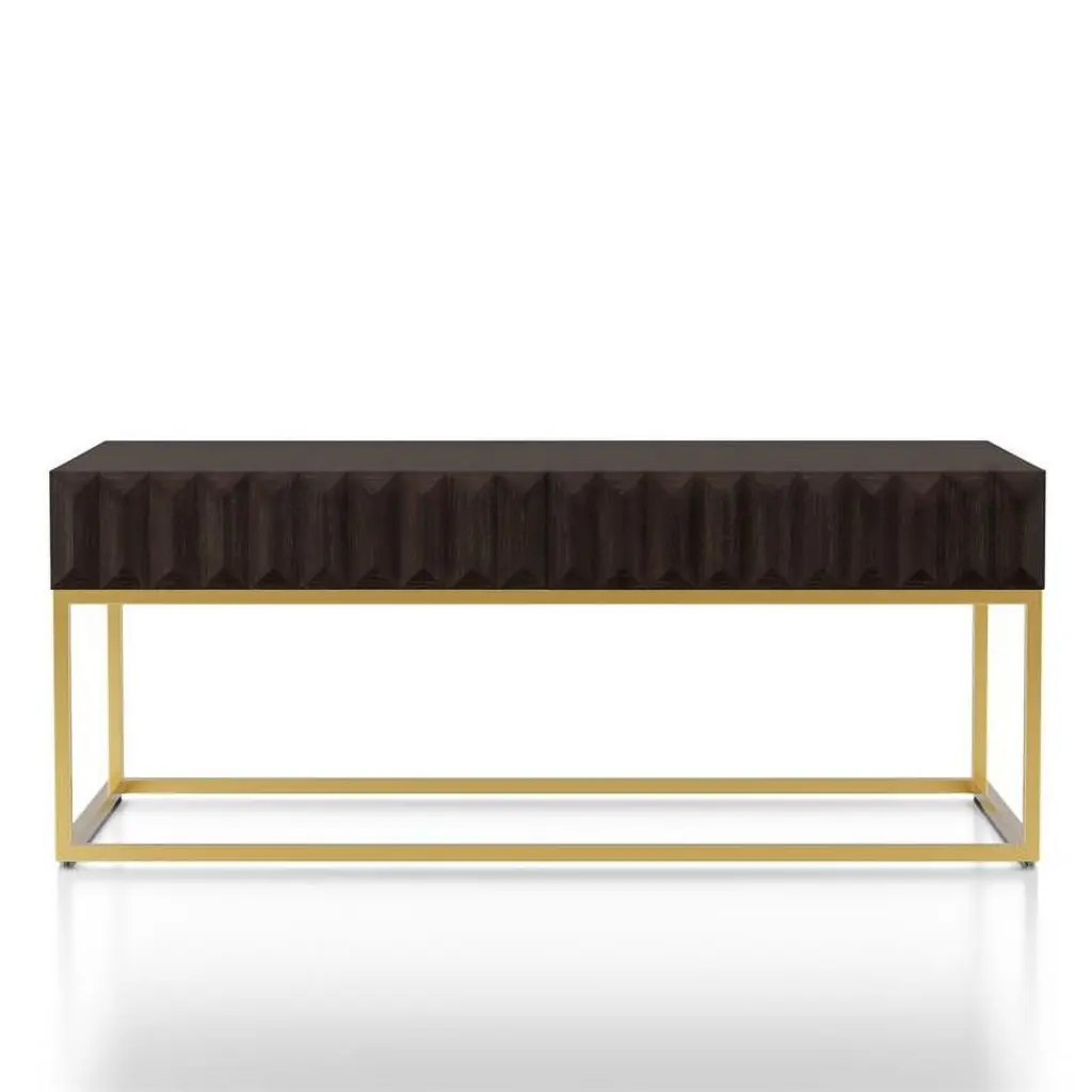 Bowery Hill Transitional Metal 2-Drawer Coffee Table Walnut Finish