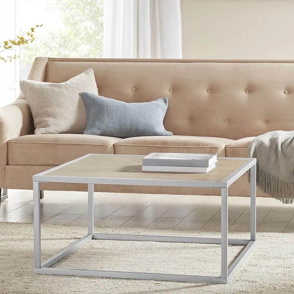 HomeStock Urban Oasis Solid Wood 36 Inch Wide Square Transitional Coffee Table Tobacco Brown DeeHome