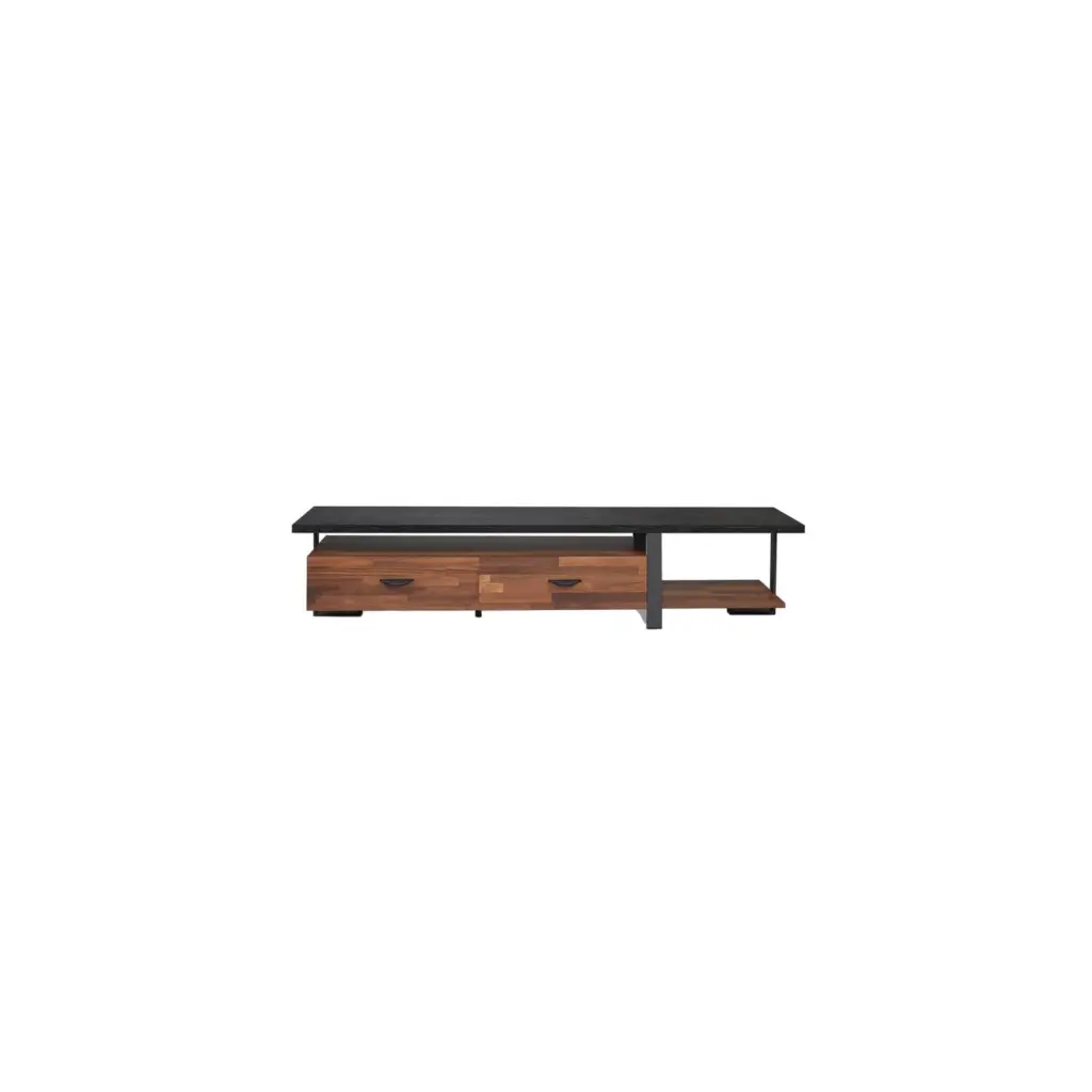 Benjara 67.3 Inch 2-Drawer Transitional Black Metal and Solid Wood TV Stand Convenience Concepts