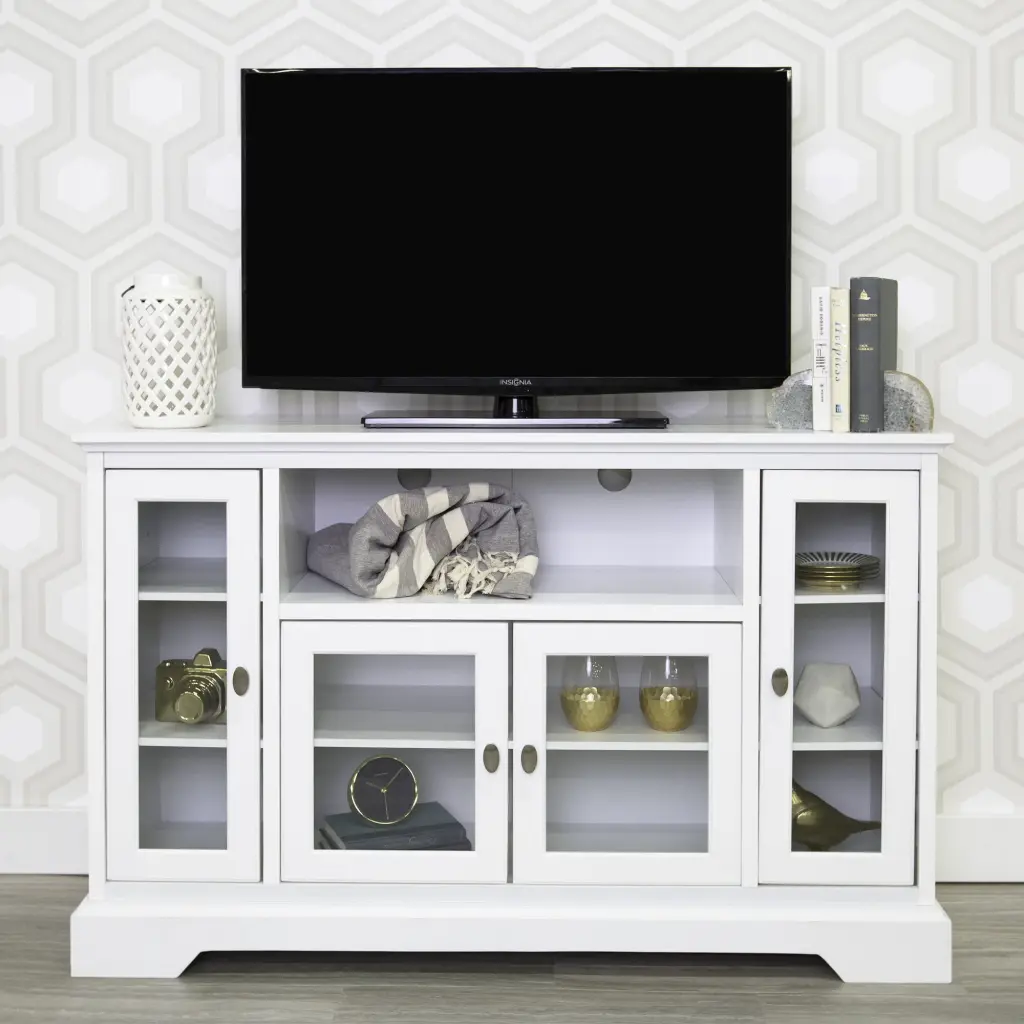 Manor Park Transitional Highboy Glass Door Wood TV Stand TVs up to 60 White