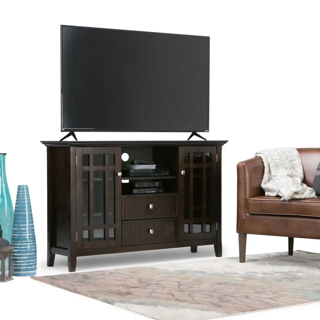 Simpli Home Bedford Wood 53 Inch Transitional TV Media Stand Brown
