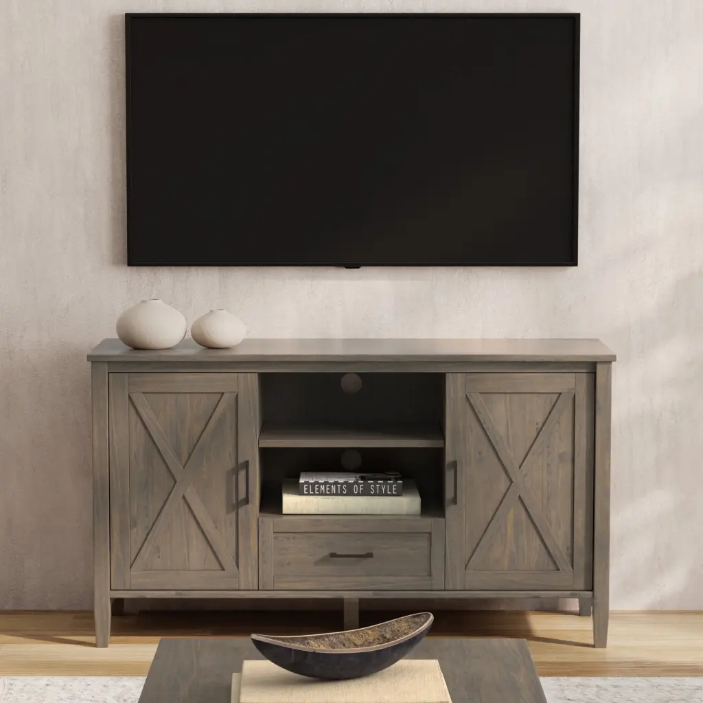 Simpli Home Ela 53 Inch Solid Wood Transitional TV Media Stand Smoky Brown TVs up to 60 Inches