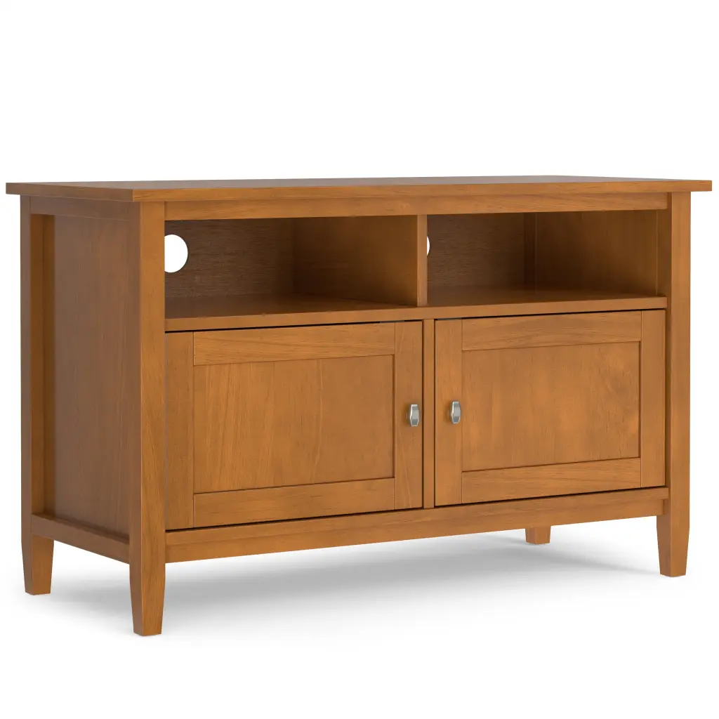 Simpli Home Warm Shaker Solid Wood 42 Inch Wide Transitional TV Media Stand Light Golden Brown
