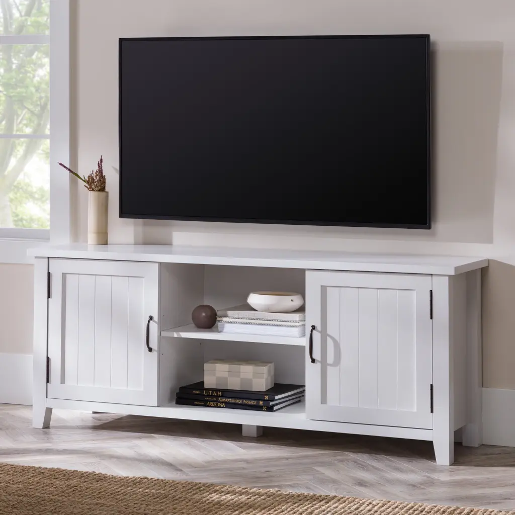 Walker Edison Transitional Grooved-Door TV Stand TVs up to 65 Inches White