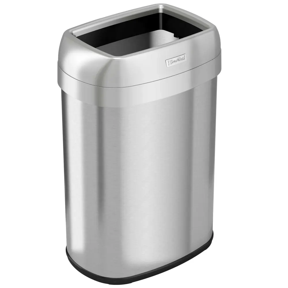 50 Liter / 13 Gallon Oval Open Top Stainless Steel Kitchen Trash Can Twin AbsorbX Odor Filters Eco Friendly Recycled Plastic
