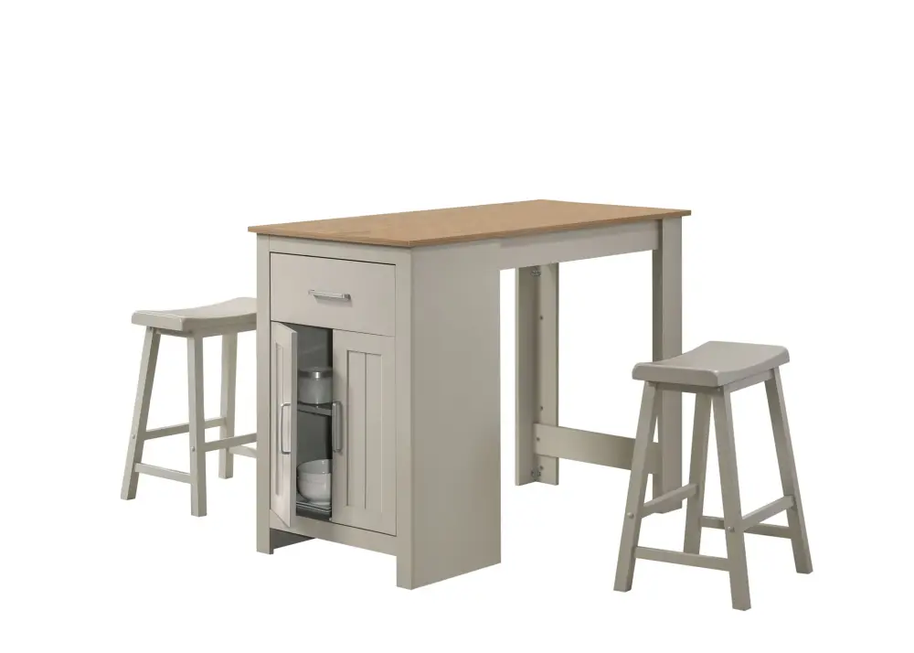 Alonzo - Small Space Counter Height Dining Table Cabinet, Drawer, And 2 Body-friendly Counter Stools (Set 3) Powder Coat F...