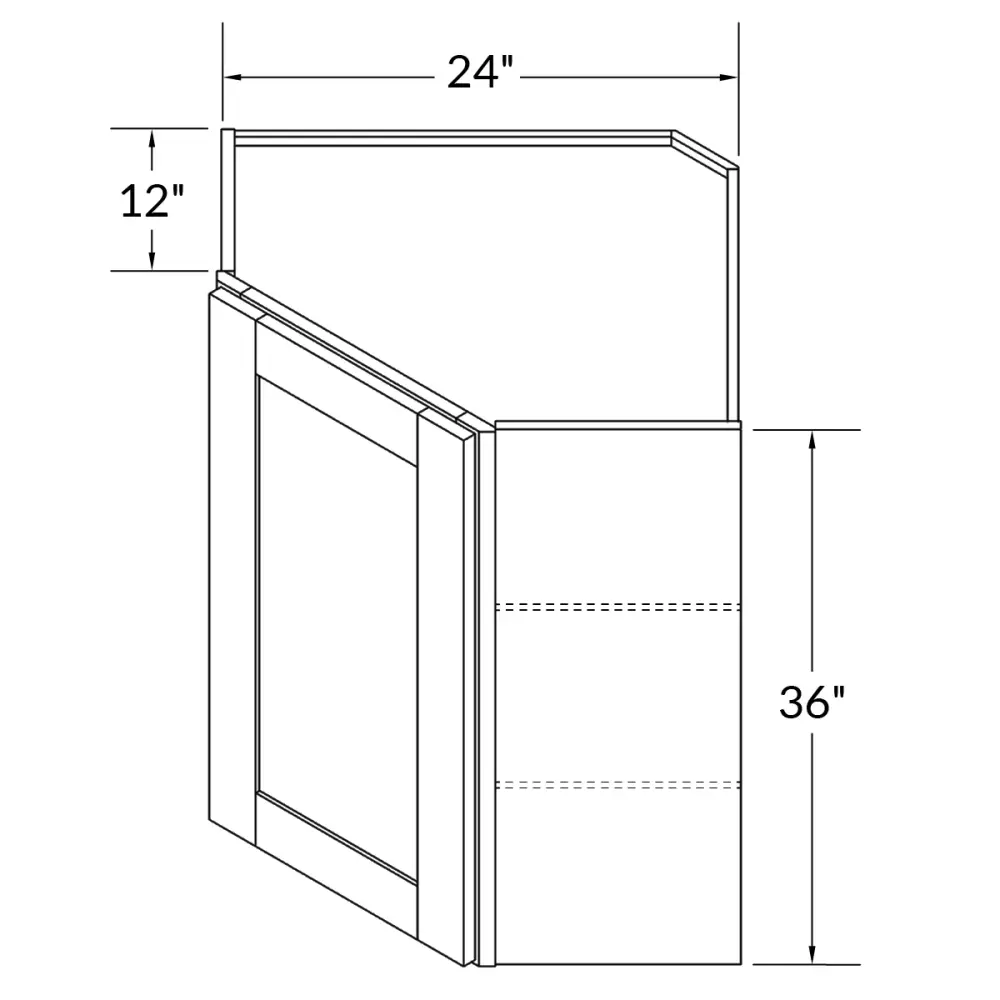 Diagonal Corner Kitchen Cabinet DC2436 Shaker Toffee 24 . width 36 . height 12 . depth