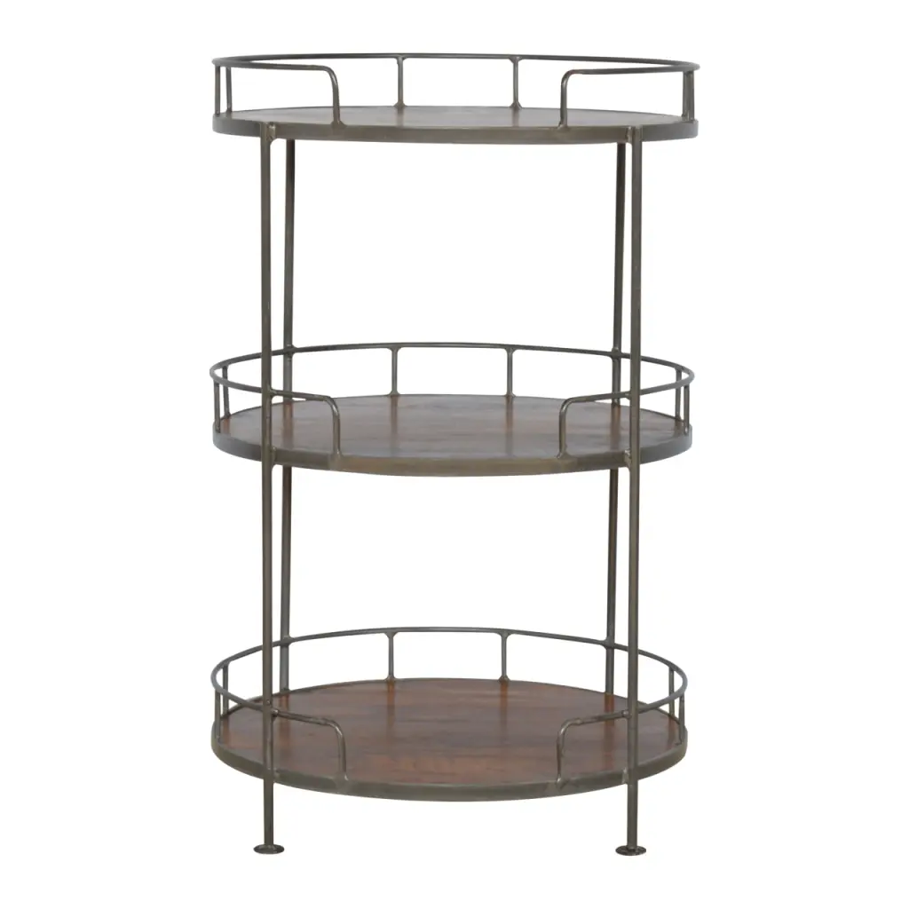 Industrial Round Butler Tray Table Chestnut Timber Metallic Side Table Living Room artisan furniture