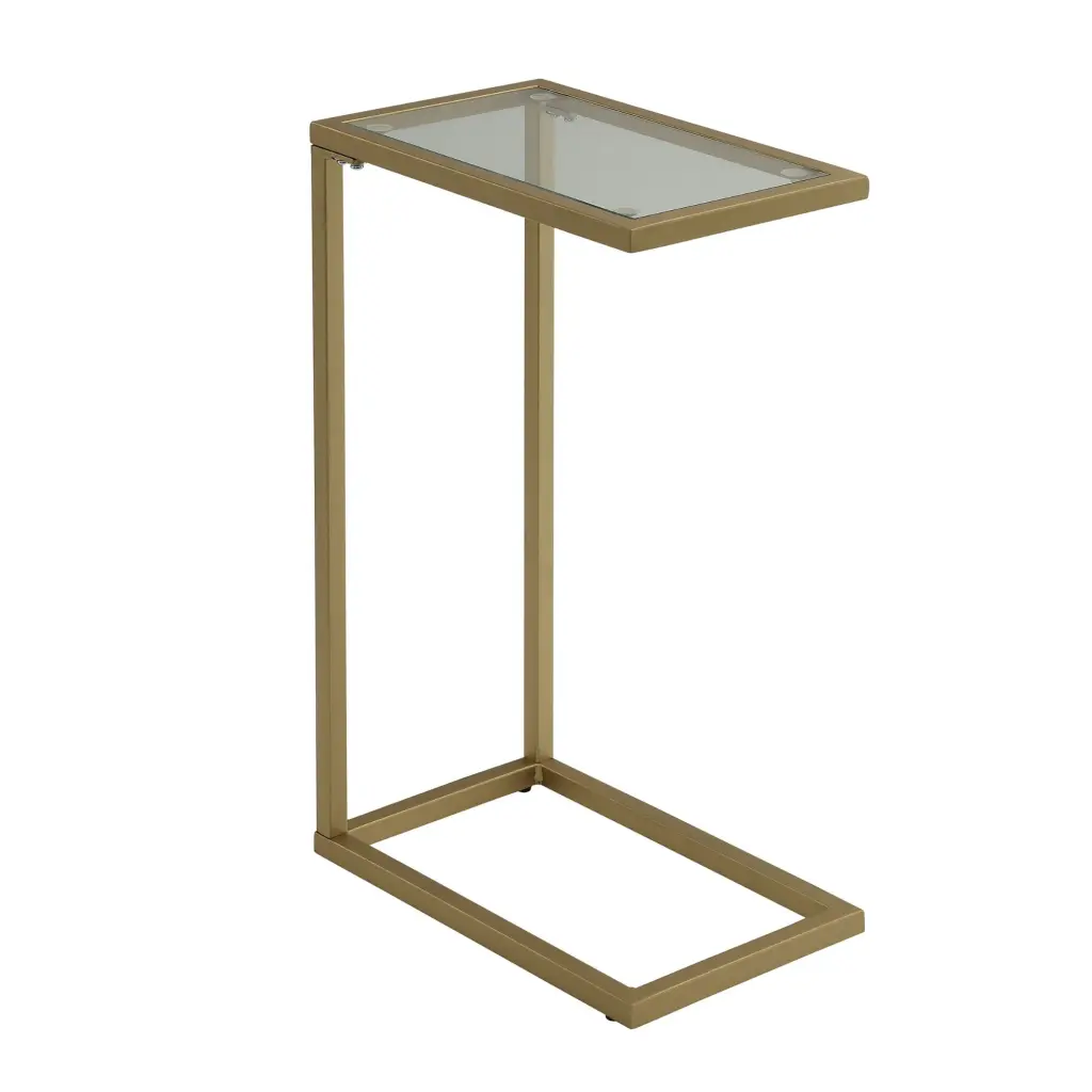 Contemporary Home Living 25.25 Gold Computer Tray Table Rectangular Glass Top