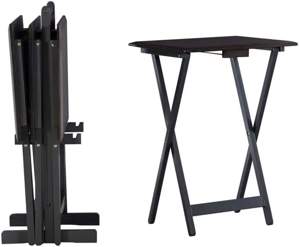 Elegant Morris Wood Five Piece Tray Table Set Stand Brown