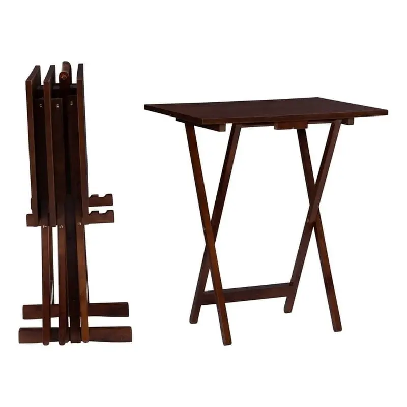 Kingfisher Lane Wood Five Piece Tray Table Set Hazelnut Brown