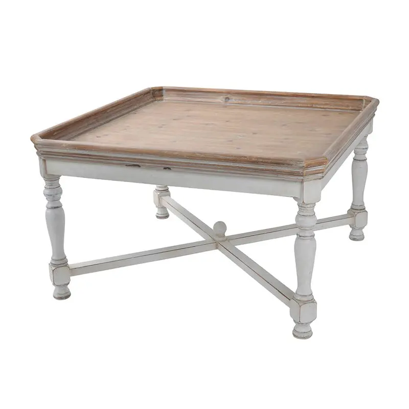 33X33X19 Square Alcott Coffee Table French Country Tray Table White Finish w2078