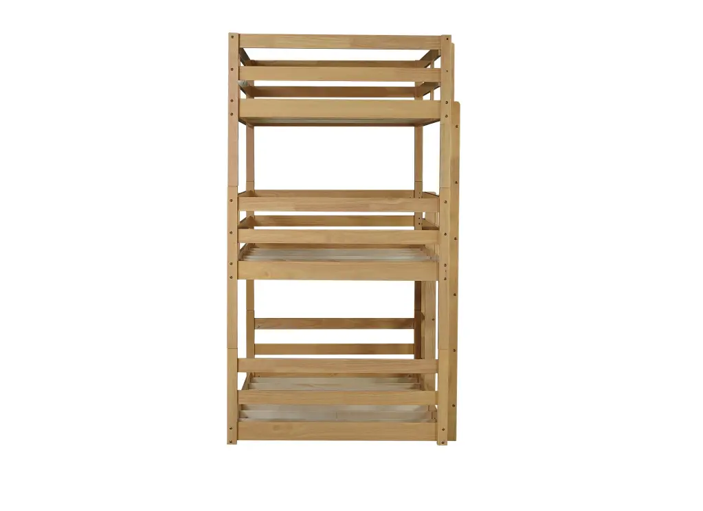 Triple Rubber Wood Bunk Bed Two Constructed Ladders and Guardrails Kids inspirit