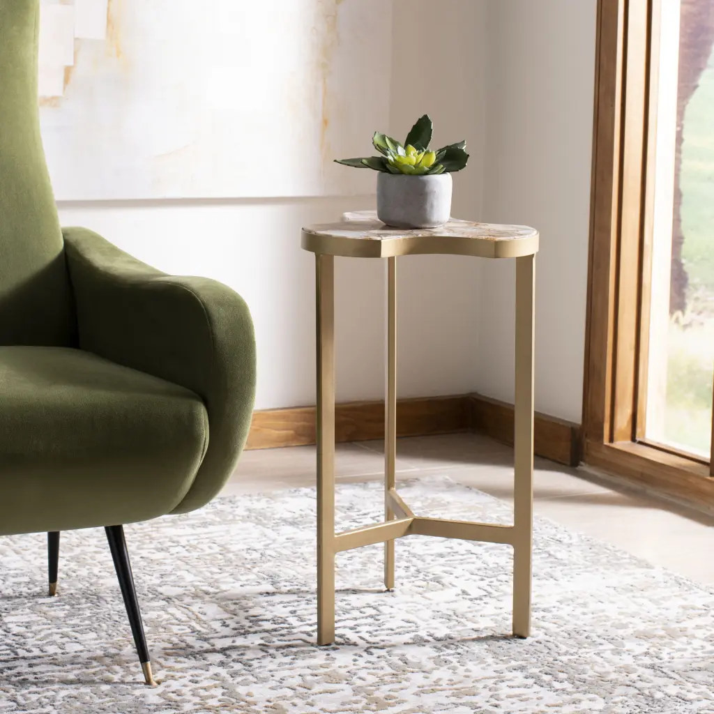 SAFAVIEH Suki Agate Modern Glam Tripod Accent Table White and Gold