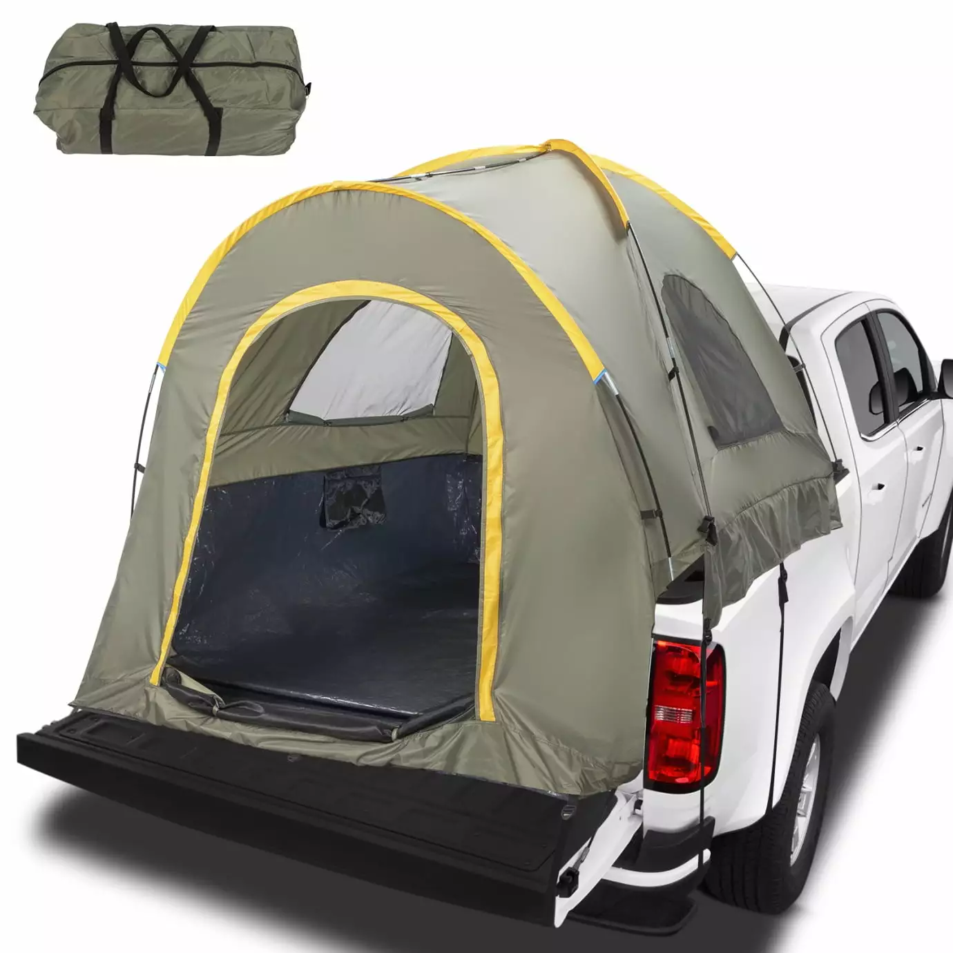 5.2-5.8ft Portable Pickup Truck Camping Tent Dome Detachable Rain Cover Waterproof Spacious Lightweight Green 5