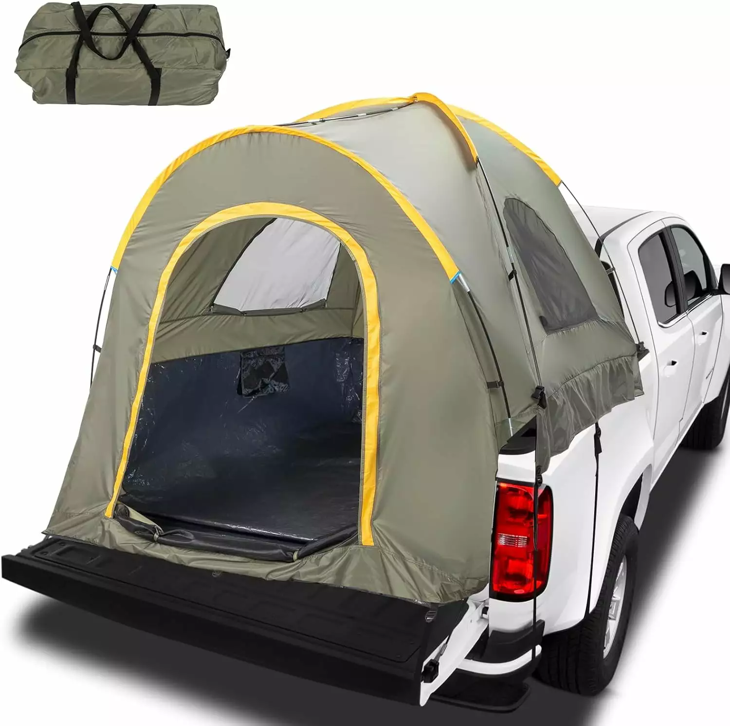 Pickup Truck Bed Tent 5.2-5.8 FT PU 2000mm Double Layer Waterproof Windproof Portable Camping Tent Green Orange 5