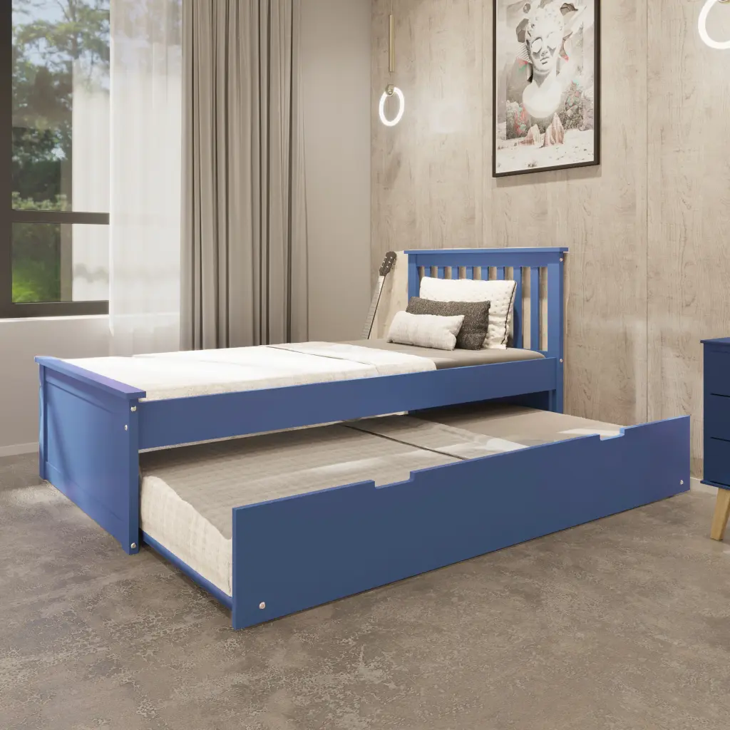 Blue Twin Trundle Bed Heavy Duty Malibu Solid Wood Bed Frame brazil sustainable solid wood furniture